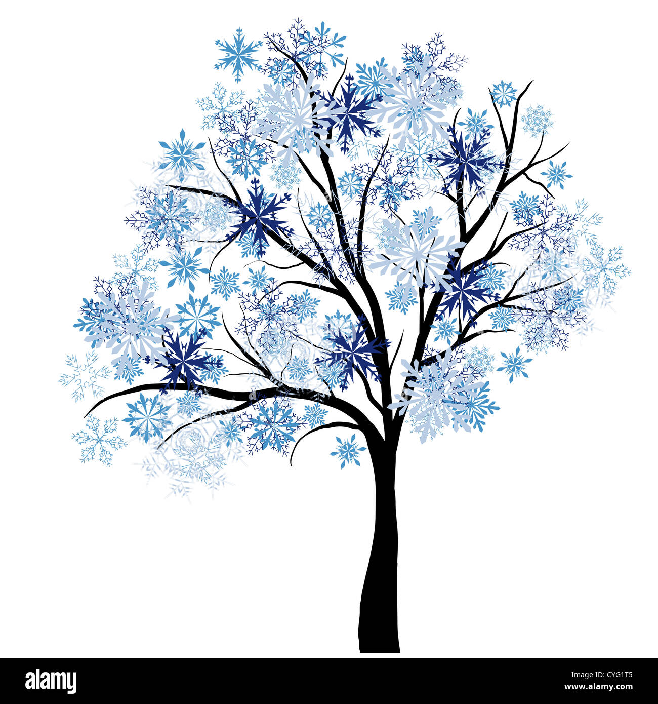 Beautiful winter tree with snowflakes leaves. Vector illustration Stock ...