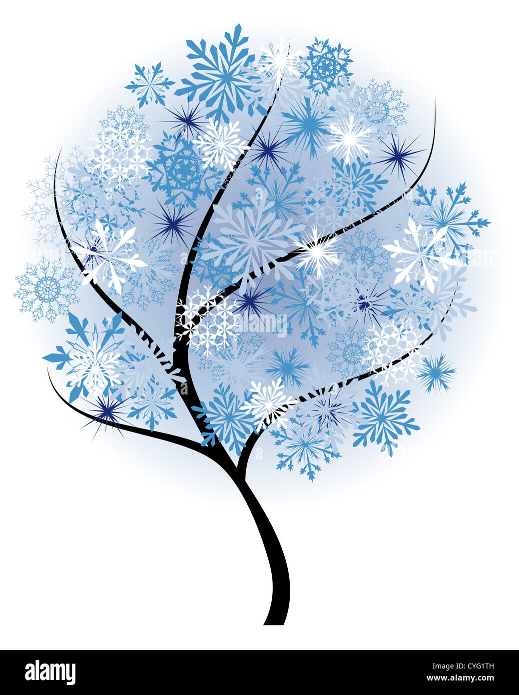 Beautiful winter tree with snowflakes leaves. Vector illustration Stock ...
