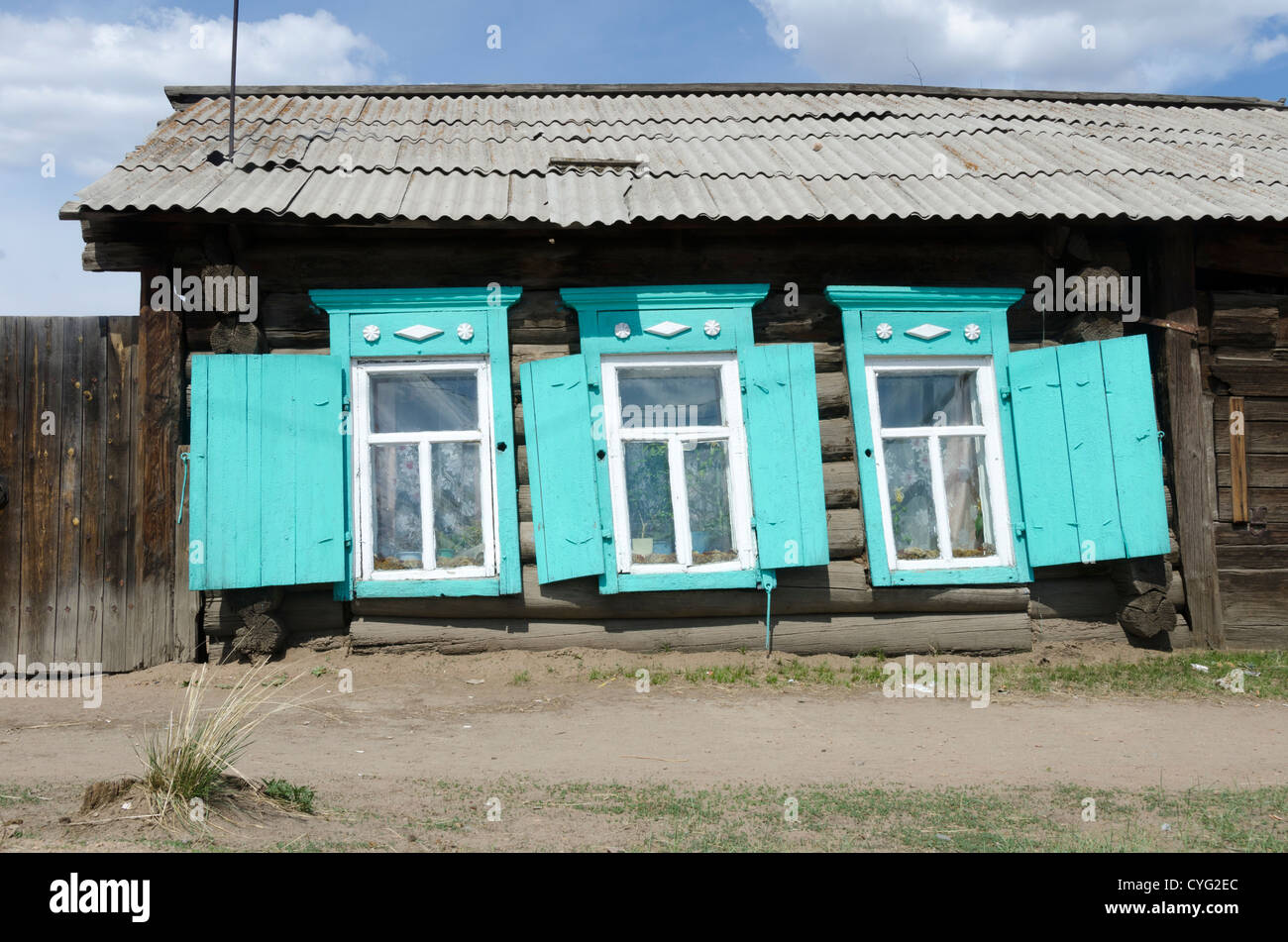 Traditional houses in village near Ulan Ude, Siberia, Russia Stock