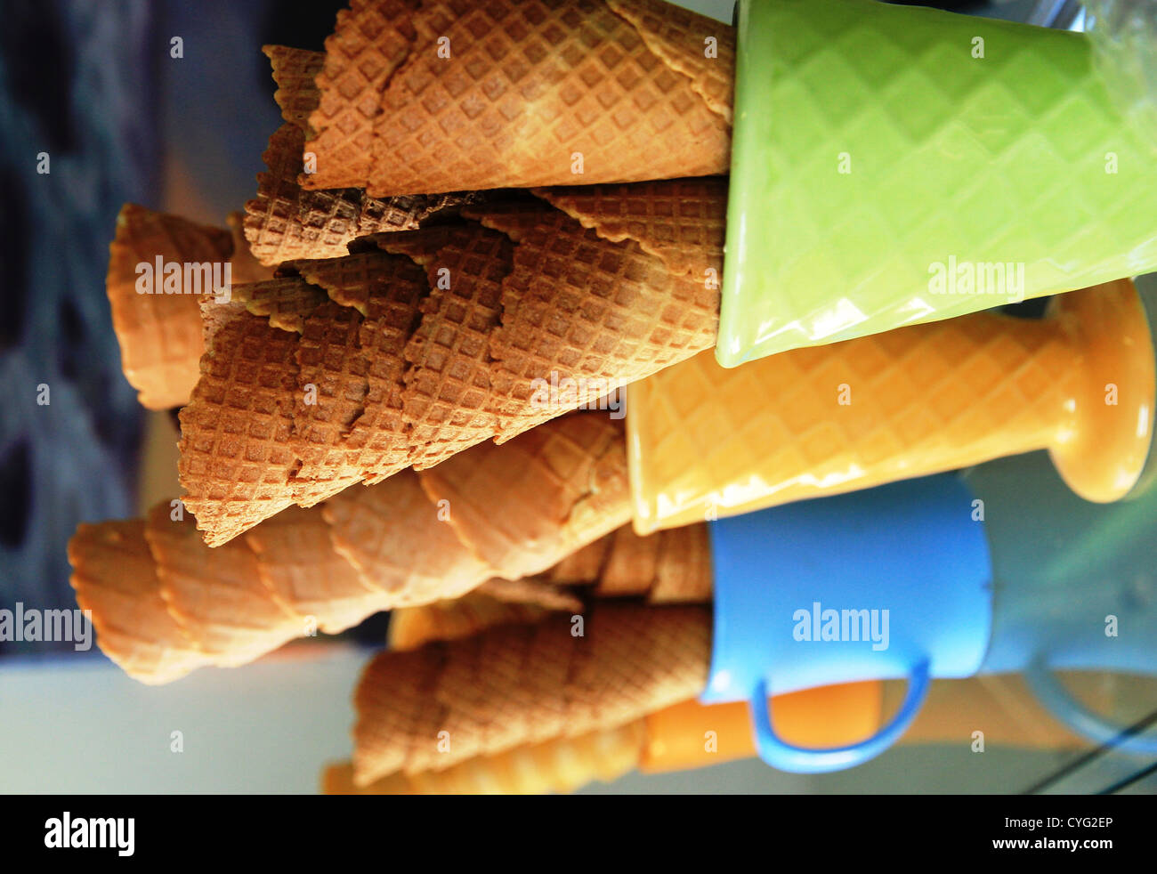 Ice cream cones in a store display Stock Photo