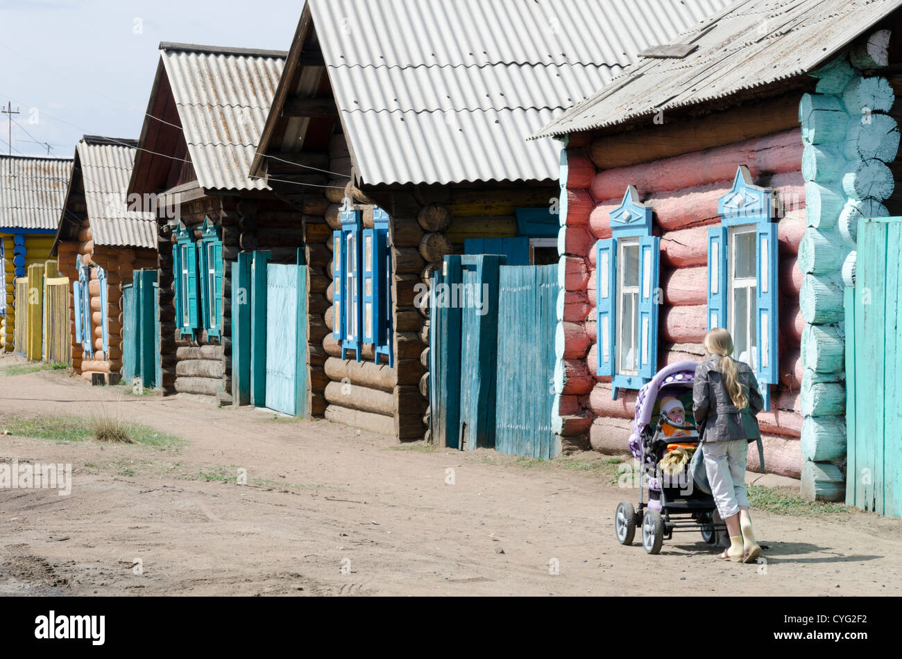 Traditional houses in village near Ulan Ude, Siberia, Russia Stock