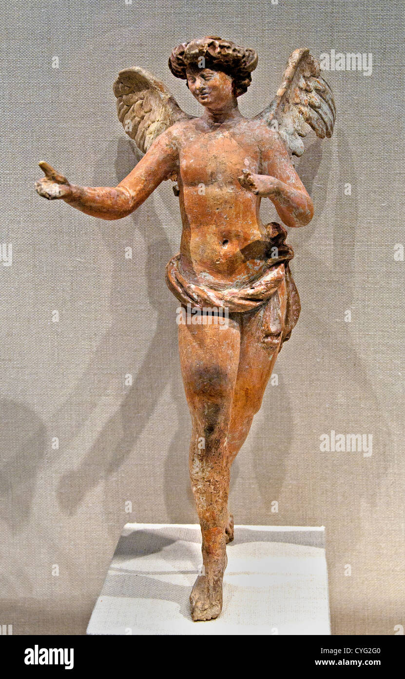 Eros flying as a winged adolescent youth 200 - 150 B.C. Greek Asia Mino, Myrina Terracotta 26 cm Greece Stock Photo