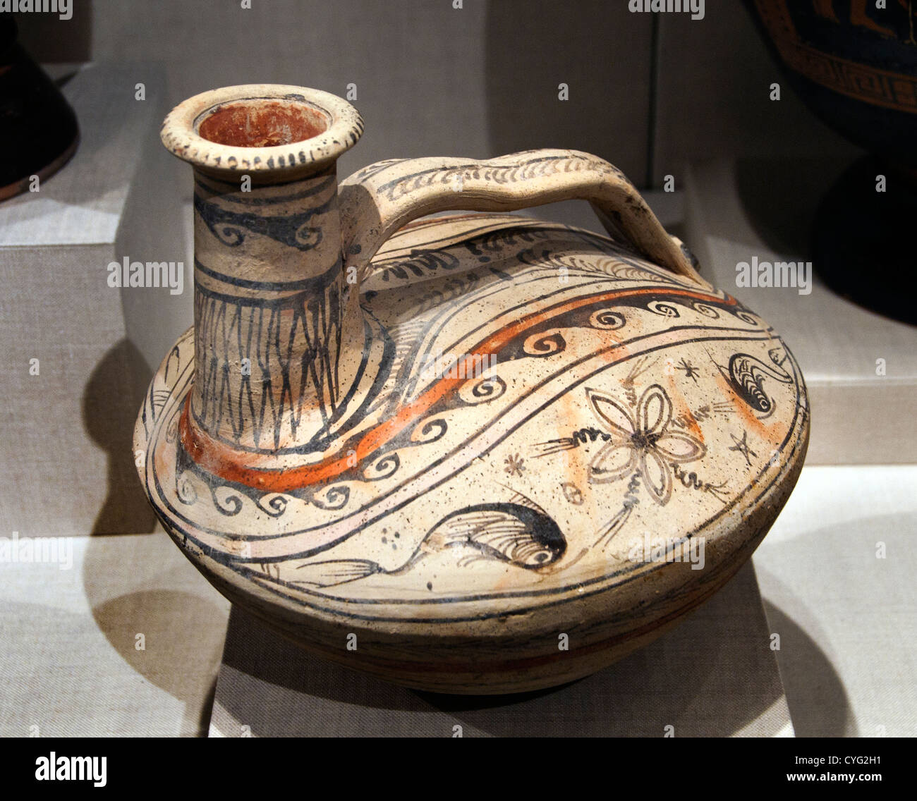 Terracotta askos flask with spout and handle over the top Hellenistic 3rd century BC Native Italian Daunian Canosan 24 cm Italy Stock Photo