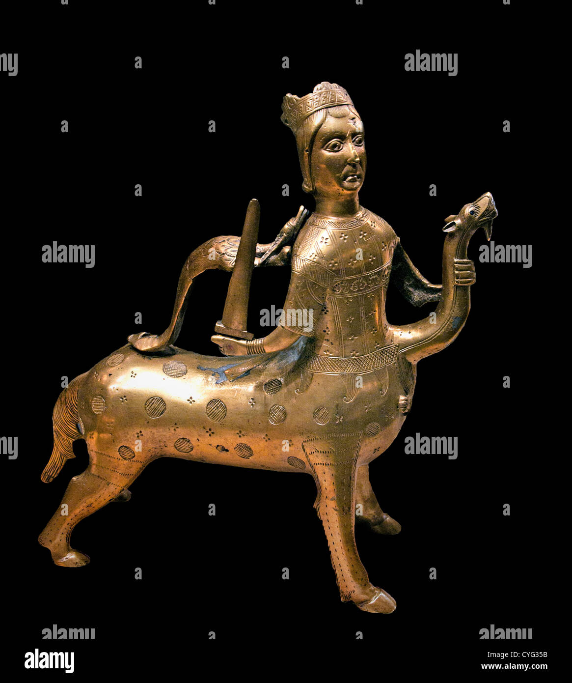 Aquamanile in the Form of a Crowned Centaur Fighting a Dragon1200–1225  Hildesheim Lower Saxony Germany German Copper 35cm Stock Photo