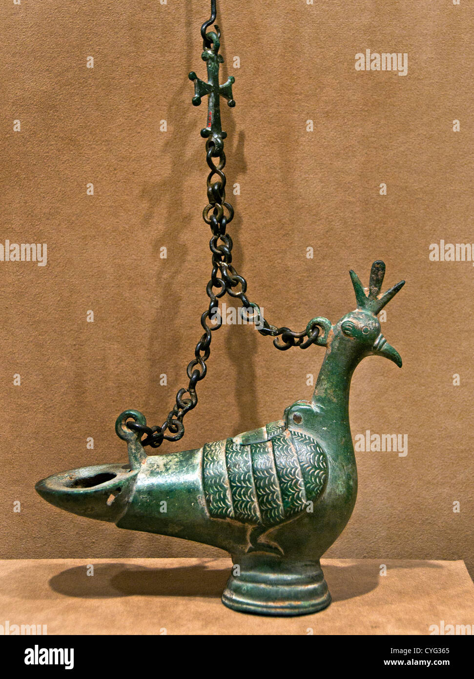 Hanging Lamp in the Form of a Peacock  6th–7th century Byzantine Copper 16 cm  Metalwork Byzantium Stock Photo