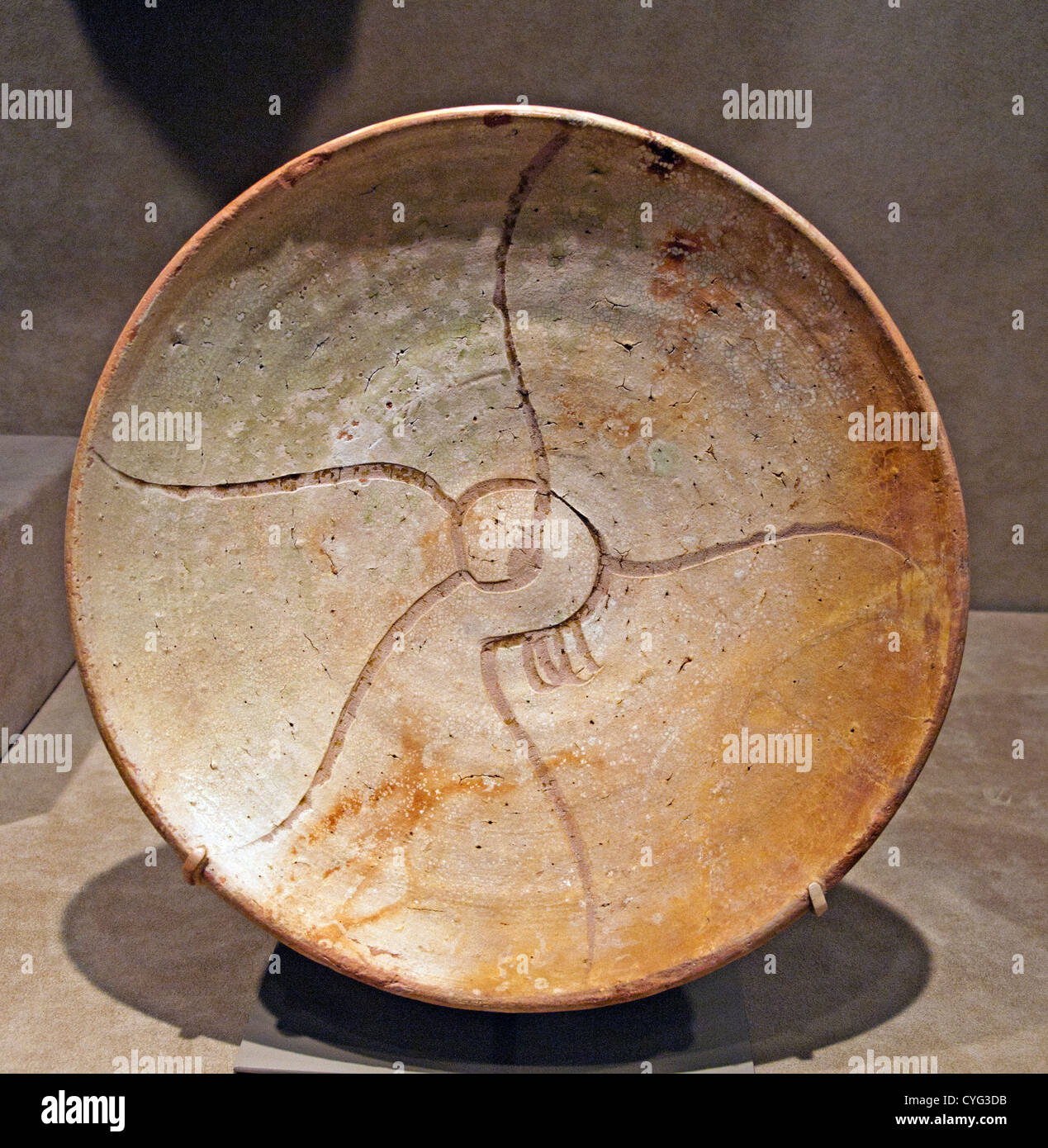 Bowl Abstract Spiral Design  Byzantine Earthenware 3th century graffiato design Ceramic found shipwreck Kastellorizon Stock Photo