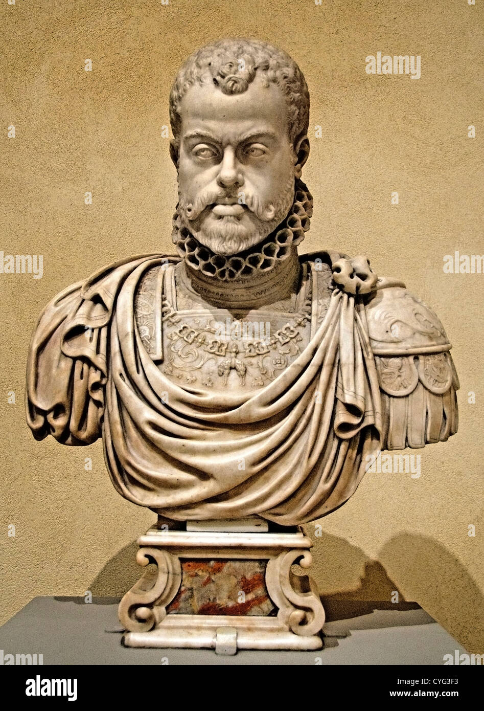 Philip II of Spain 1527 – 1598 16th century by Pompeo Leoni 1533–1608 Italian Milan Marble 97cm Stock Photo