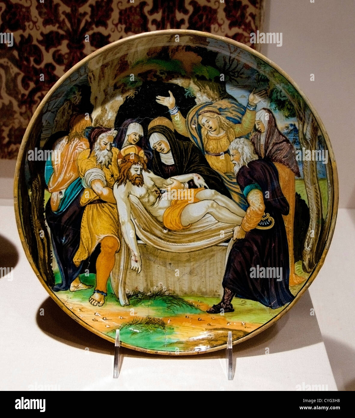 The Entombment of Jesus Christ  536 by Fra Xanto Avelli da Rovigo  Italian Urbino Maiolica enameled earthenware 27 cm Ceramic Stock Photo