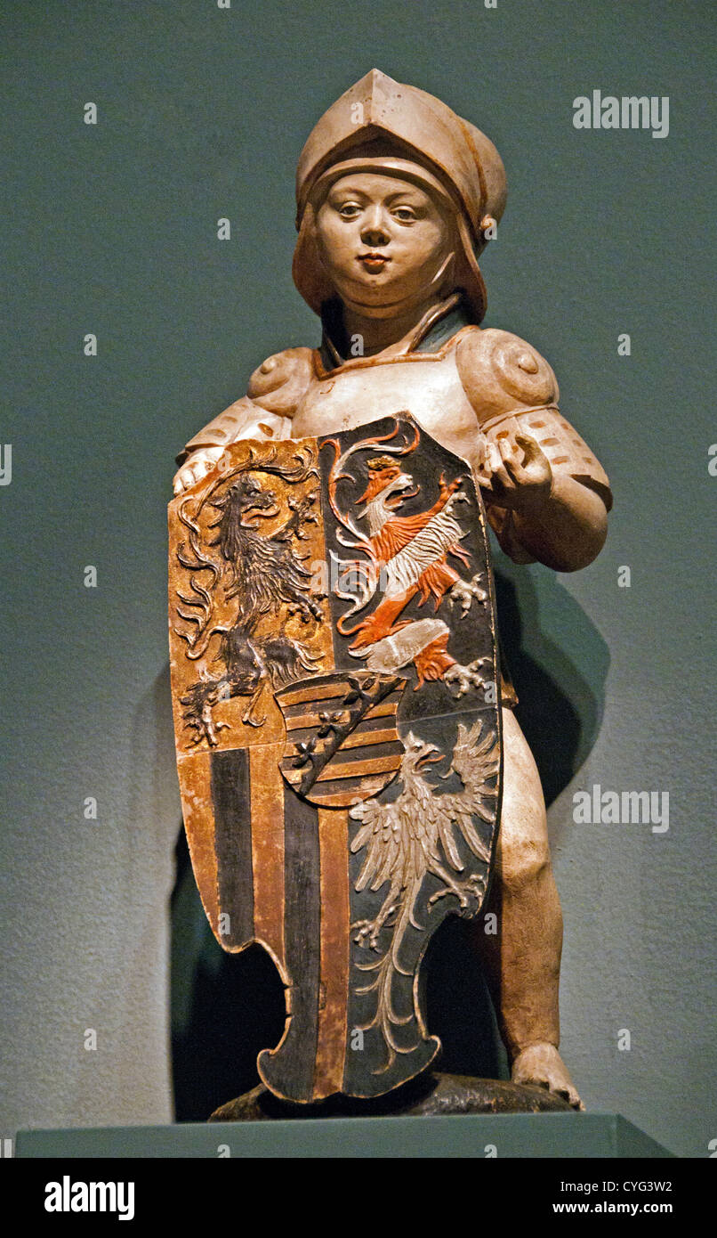 Shield Bearer with the Ducal Arms of Saxony  1520 Hans Daucher  German Germany Augsburg  Honestone 50 cm Stock Photo