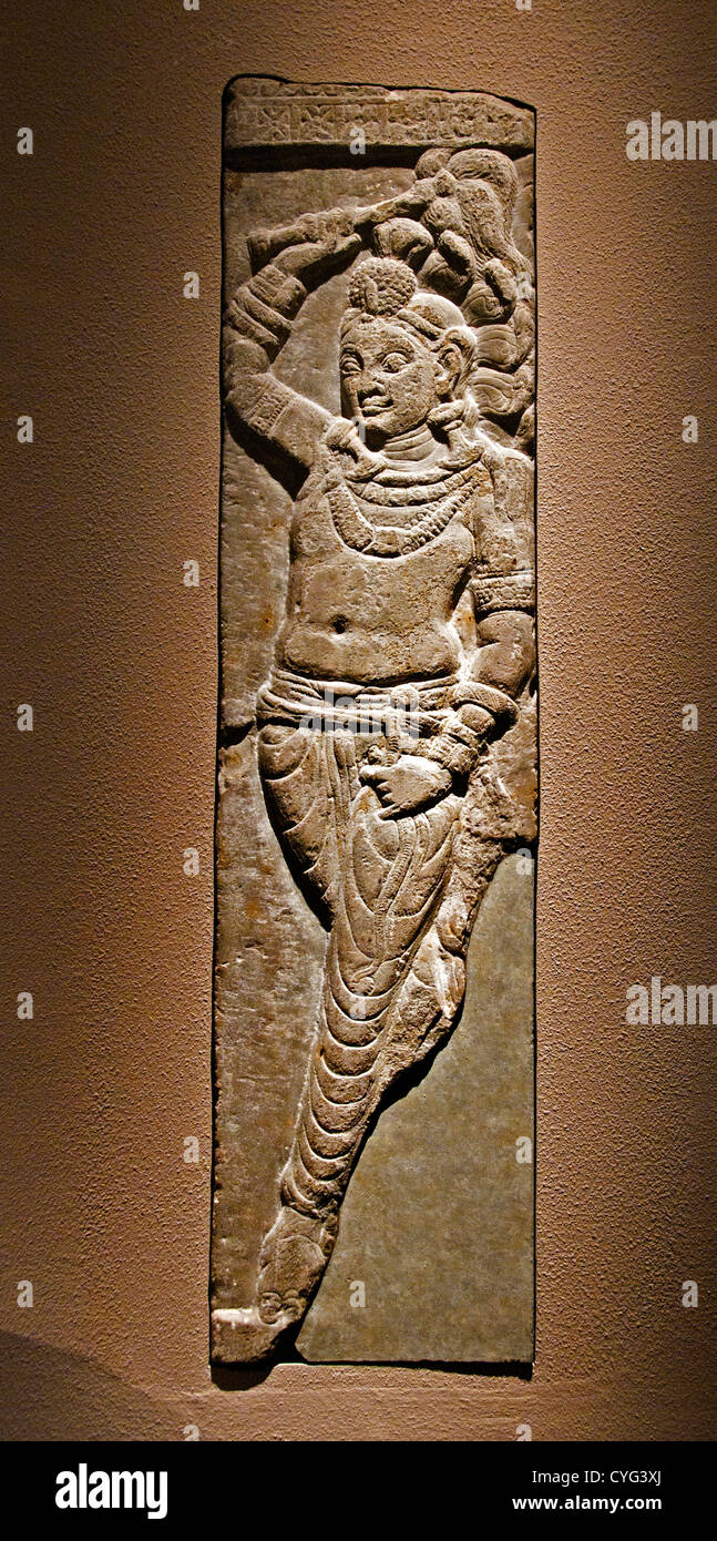 Naga Attendant Holding a Fly Whisk Ikshvaku 3rd century India Andhra Pradesh Nagarjunakonda 23cm  Limestone Stock Photo