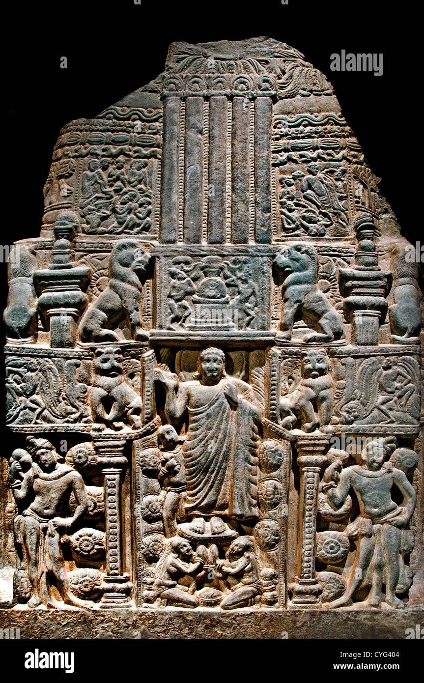 Drum Slab Buddha Standing in the Gateway of a Stupa Ikshvaku 3rd century India Andhra Pradesh Nagarjunakonda Limestone 122cm Stock Photo