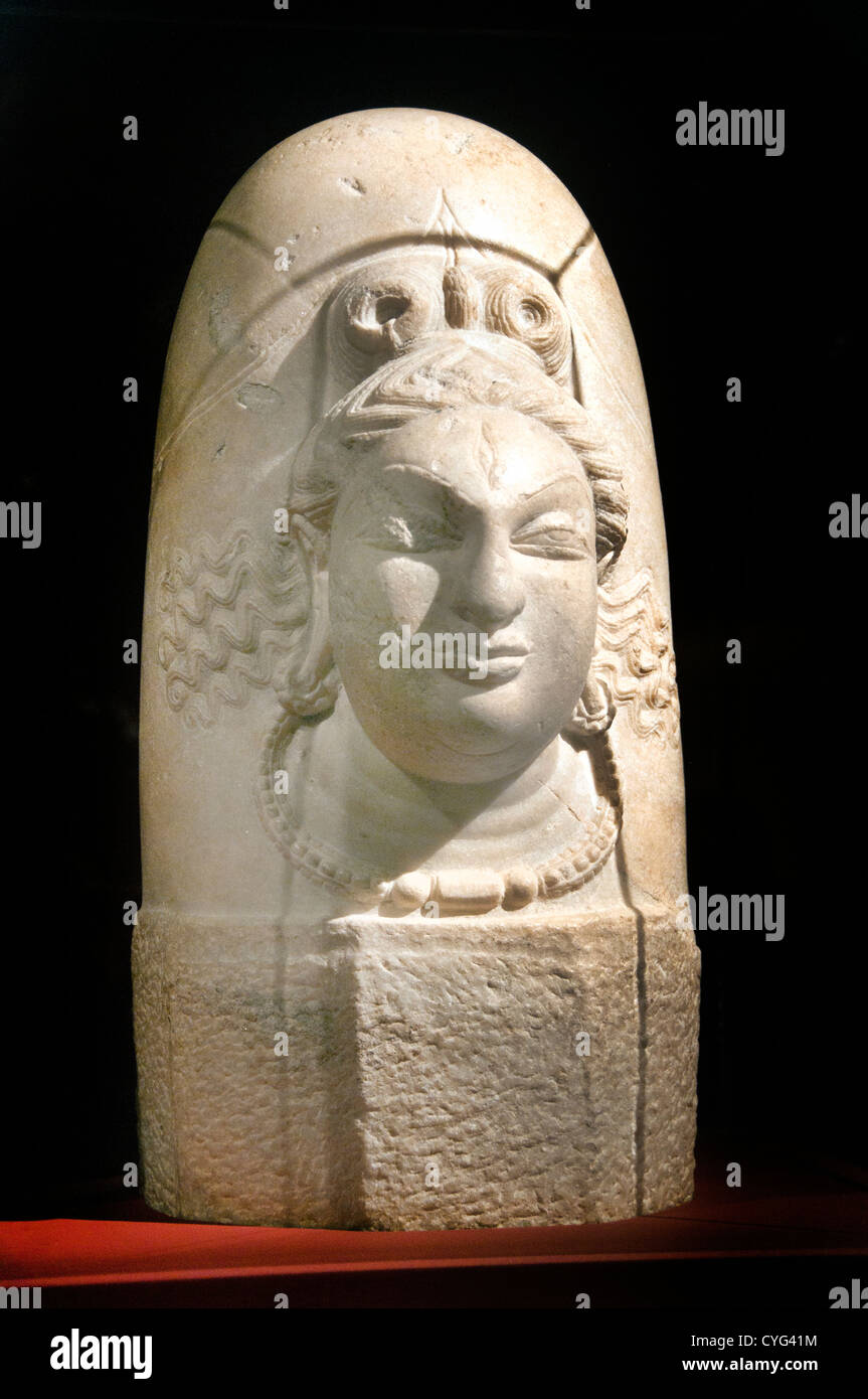 Linga with the Face of Shiva Ekamukhalinga Shahi 9th century Afghanistan White marble 57 cm Stock Photo