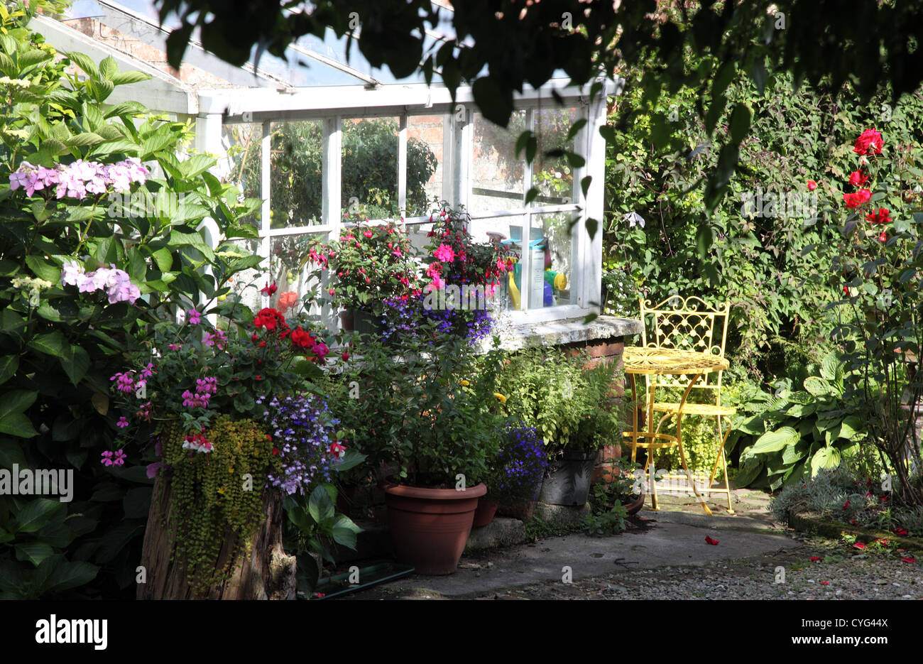 Greenhouse in a Hillsborough garden, Co. Down, Northern Ireland Stock