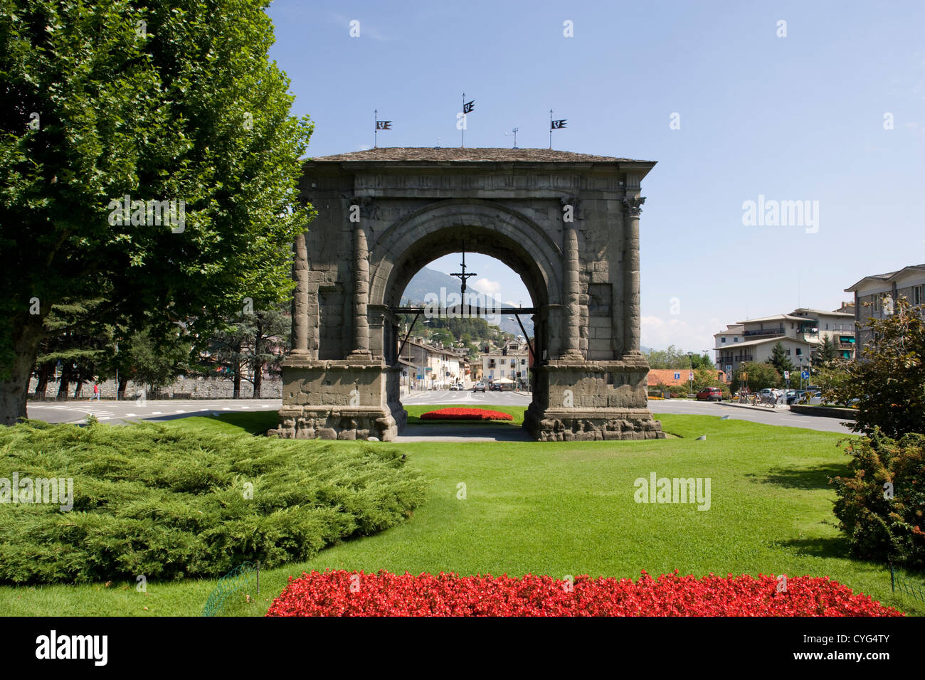 Aosta - Arch of Augustus in Piazza Arco d'Augusto Stock Photo