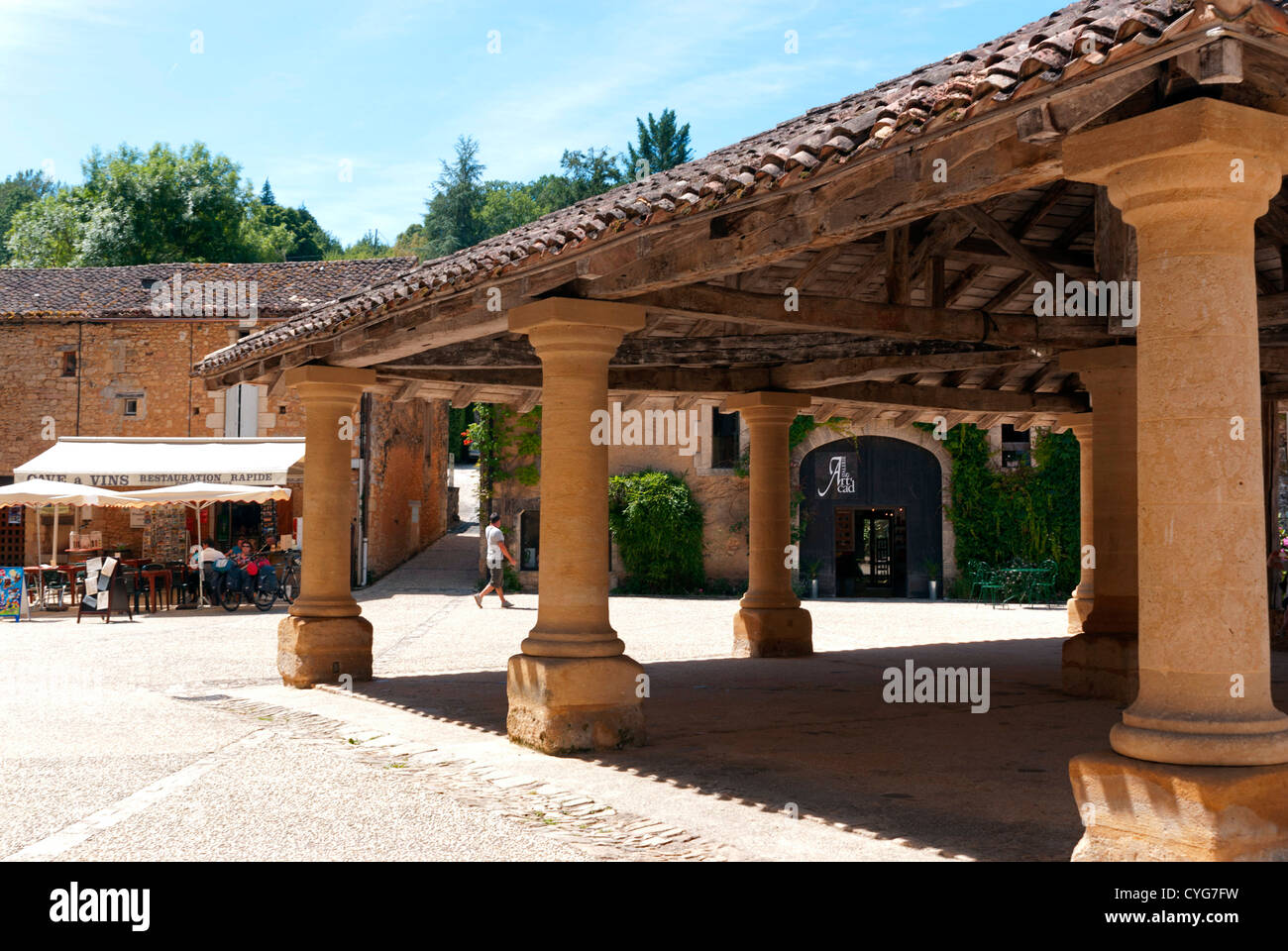 Covered market area in Le BuissondeCadouin, a village in the Dordogne