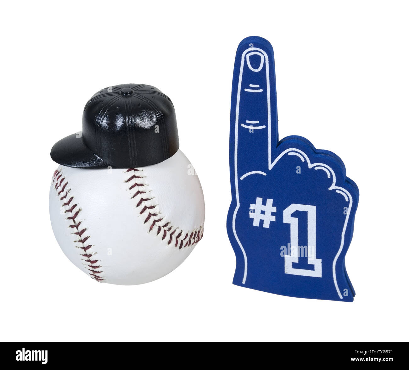 Baseball Wearing Baseball Hat With A Number One Glove Stock Photo