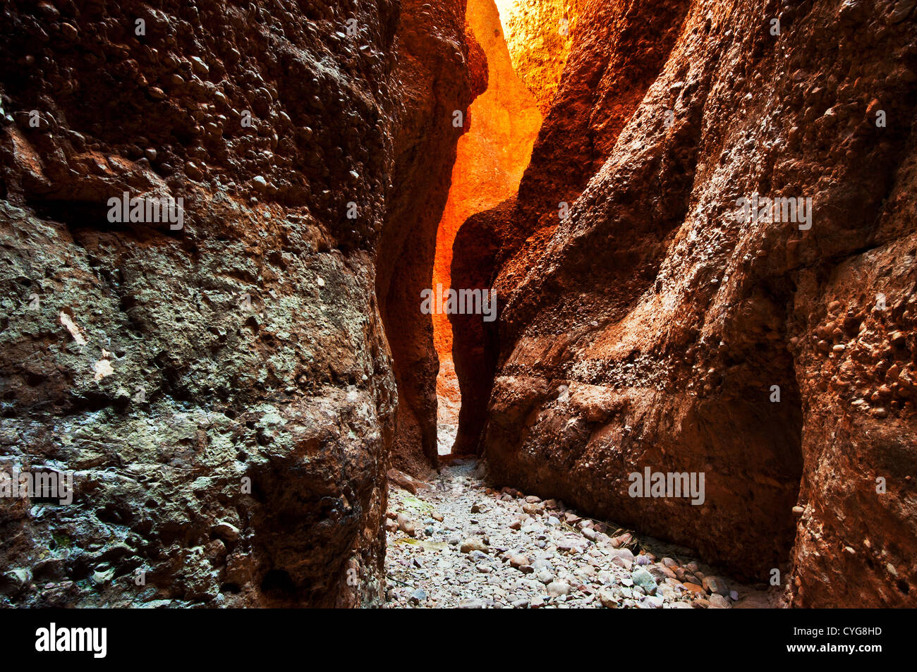 Glowing rocks in famous Echidna Chasm. Stock Photo
