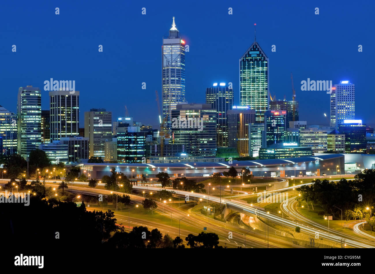 Lights of Perth at night. Stock Photo
