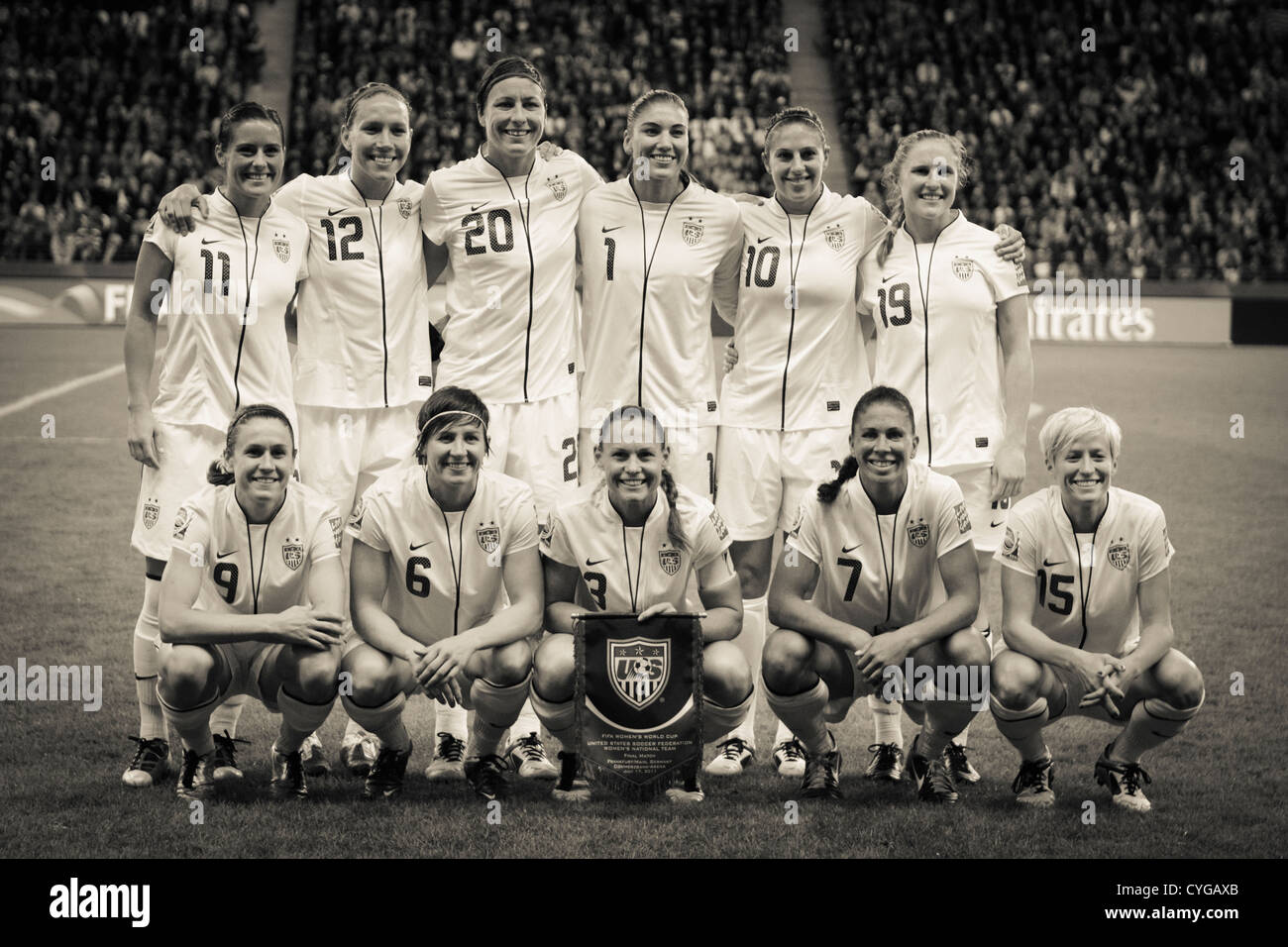The United States starting eleven lines up for a team photograph before the 2011 FIFA Women's World Cup final against Japan. Stock Photo