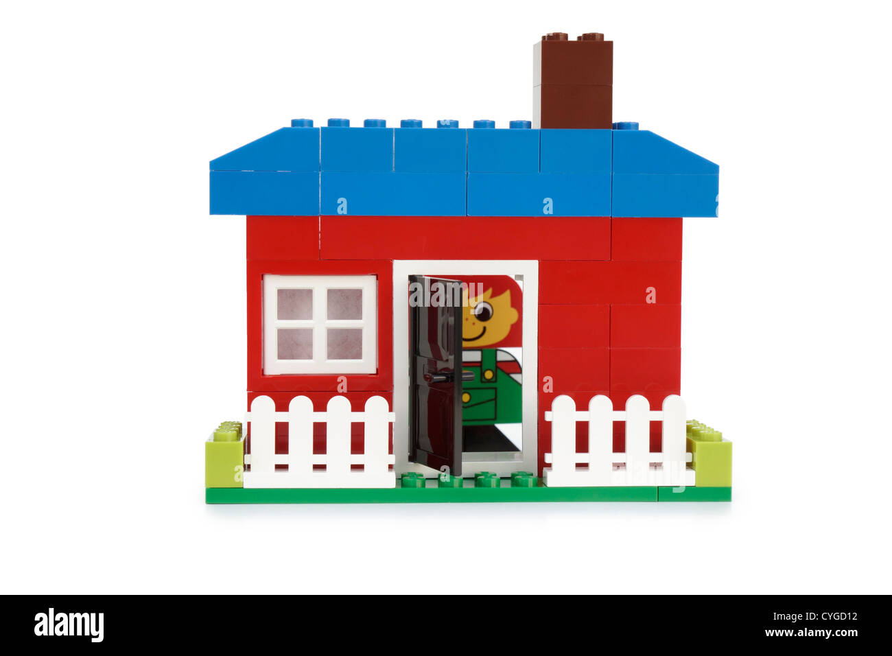 Toy House, built with Lego pieces Stock Photo