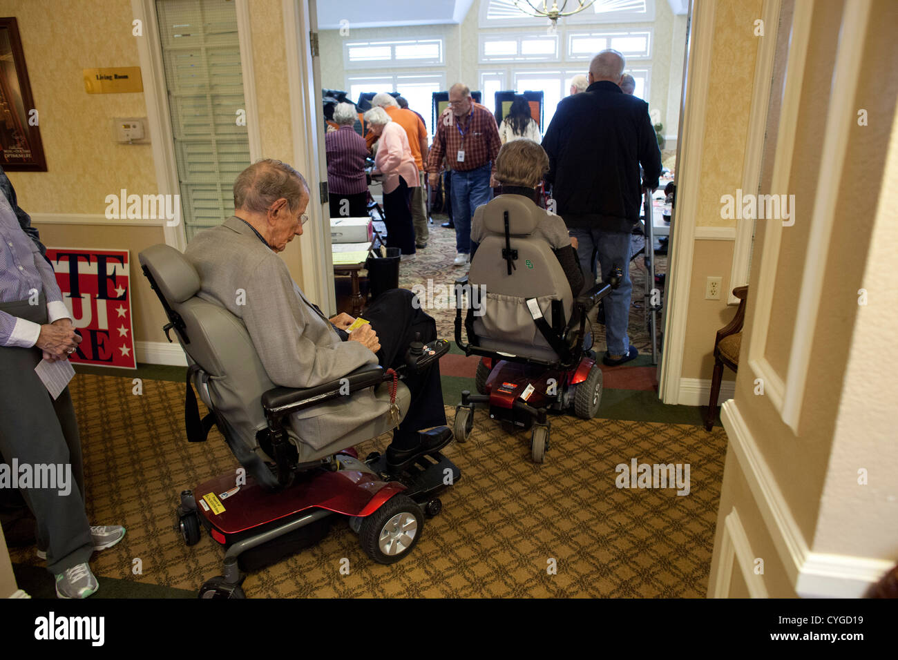 Senior citizens participate in early voting at an assisted living center in Austin TX in advance of the Nov. 6 general election Stock Photo