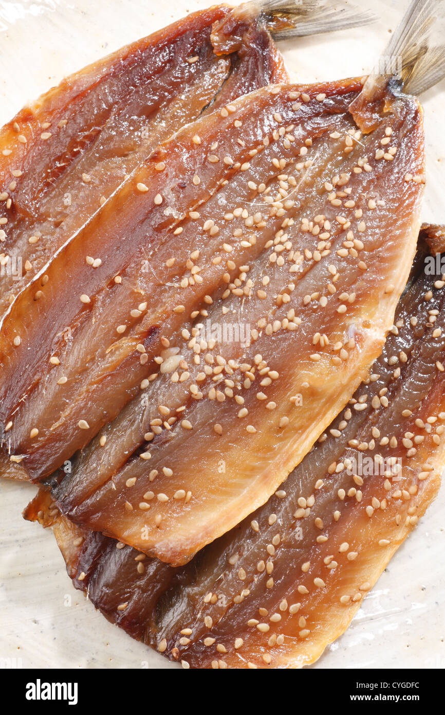 Japanese style rice wine seasoned dried Mackerel Stock Photo Alamy