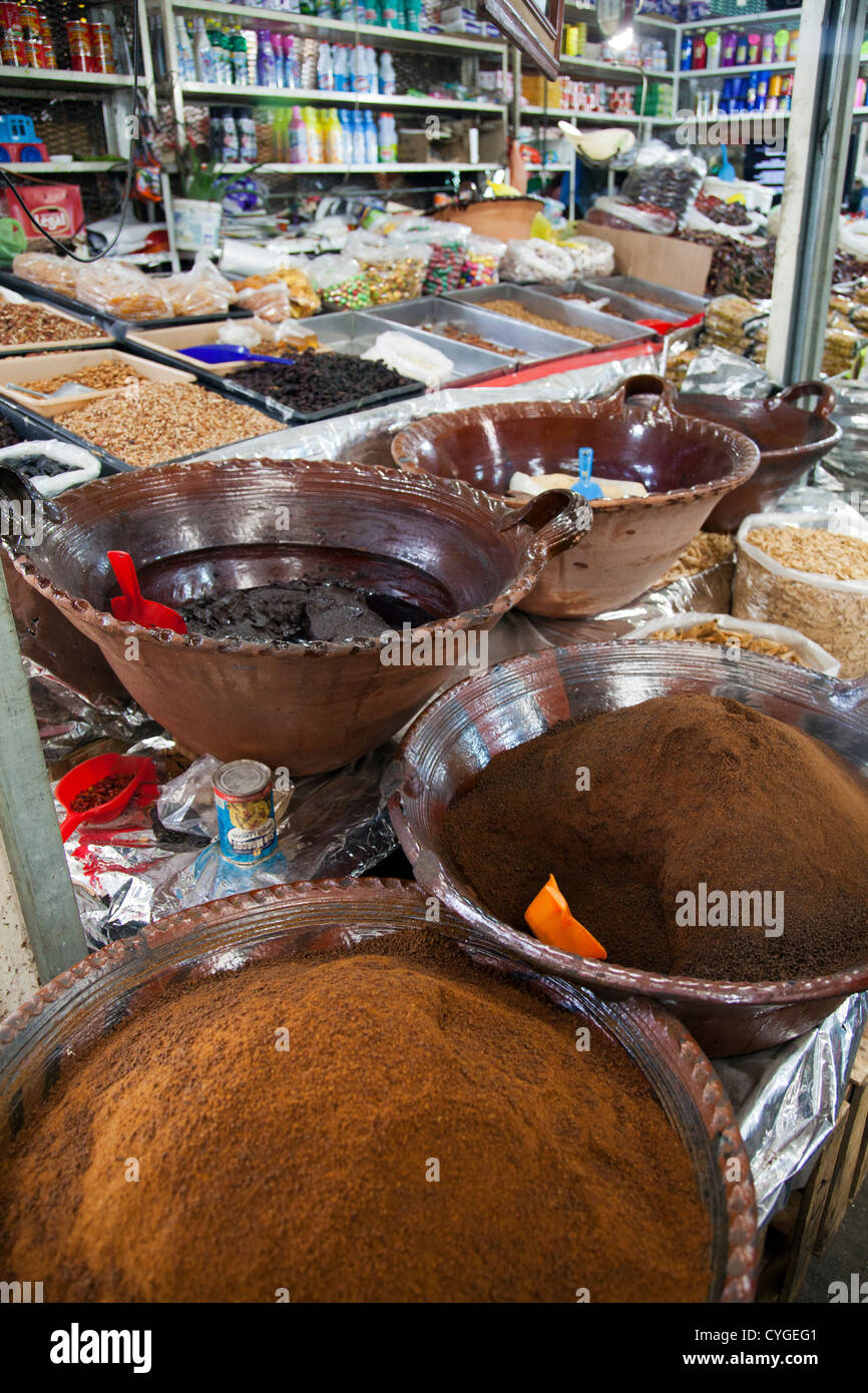 Mole Pastes for sale at Stall in Jamaica Market in Mexico City DF Stock Photo