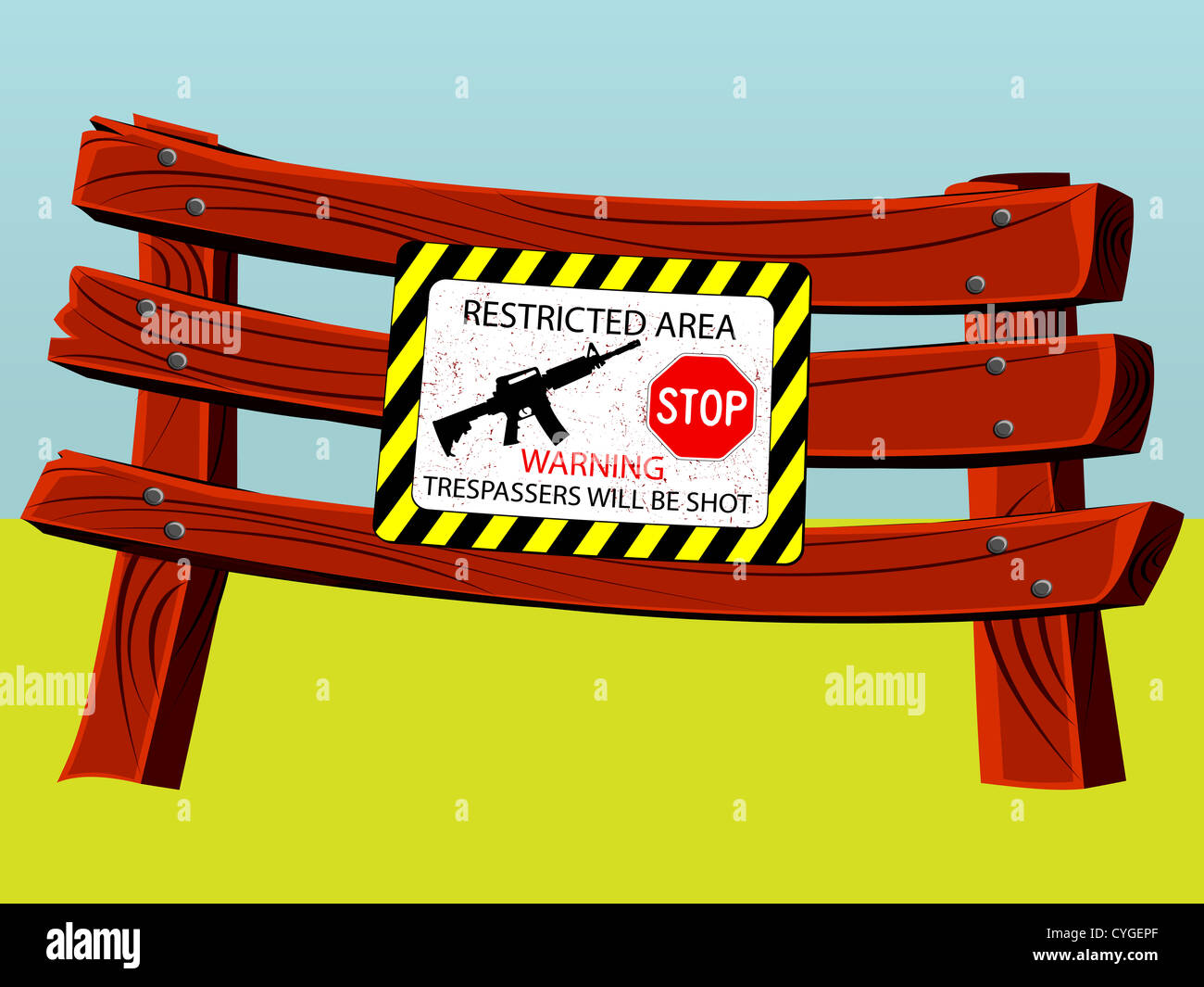 fence with sign, abstract vector art illustration Stock Photo - Alamy