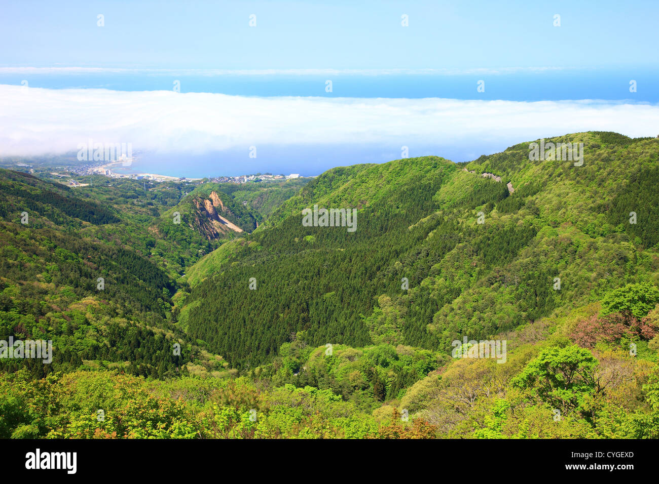 View of a group of mountains in Sado, Niigata Prefecture, Japan Stock Photo