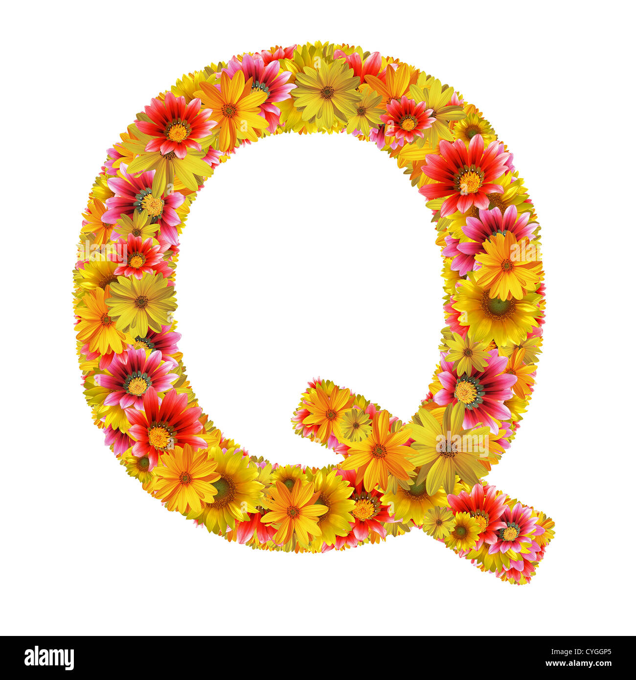 Letter Q created of flowers isolated on white background (with clipping
