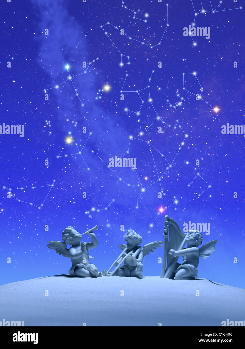 Three angels and constellations Stock Photo