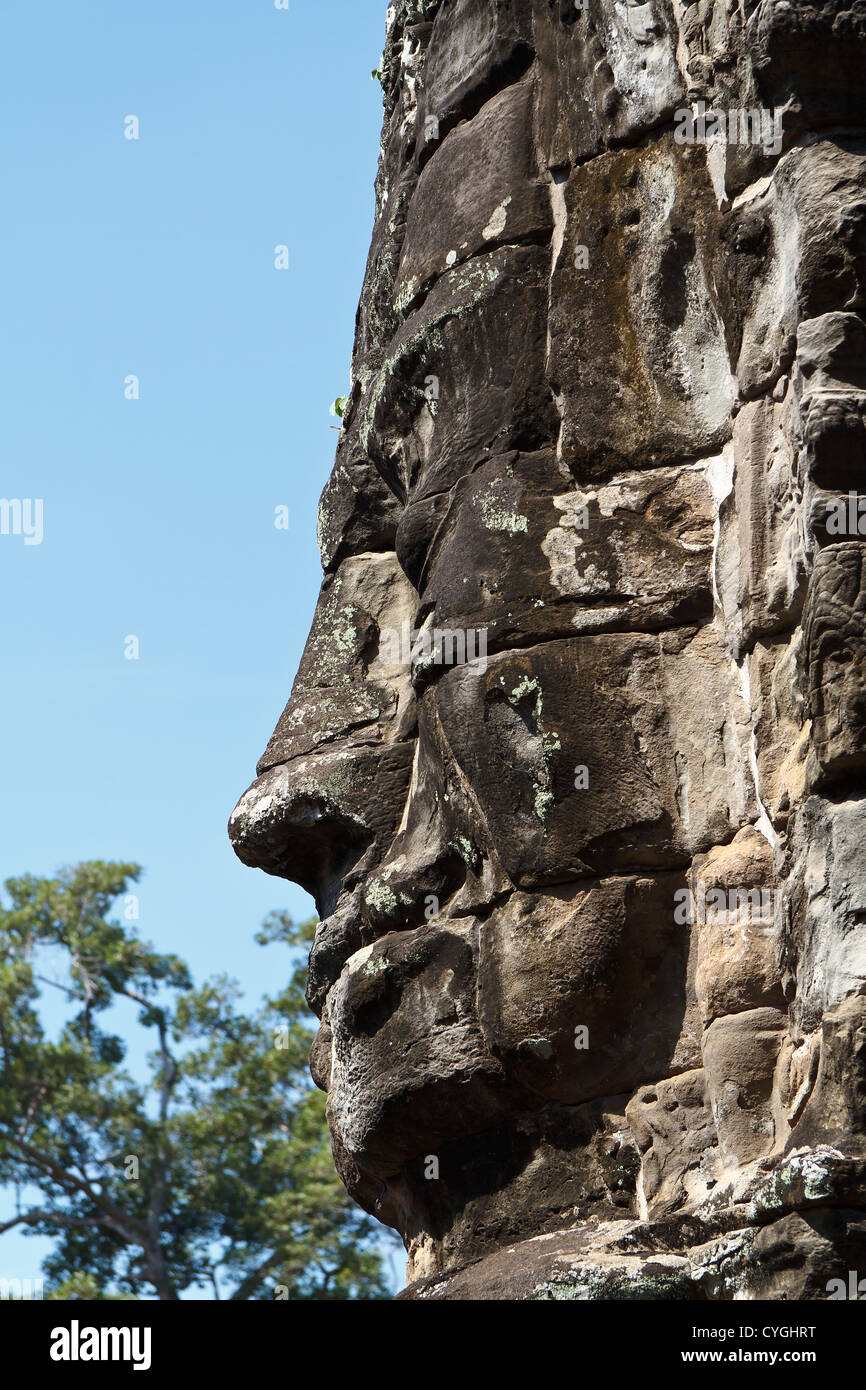 The Giant Stone Faces of Wat Bayon in the Angkor Temple Park, Cambodia