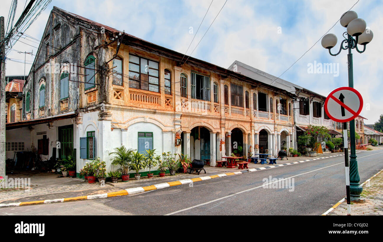 Exploring the Historic District of Savannakhet, Laos Stock Photo