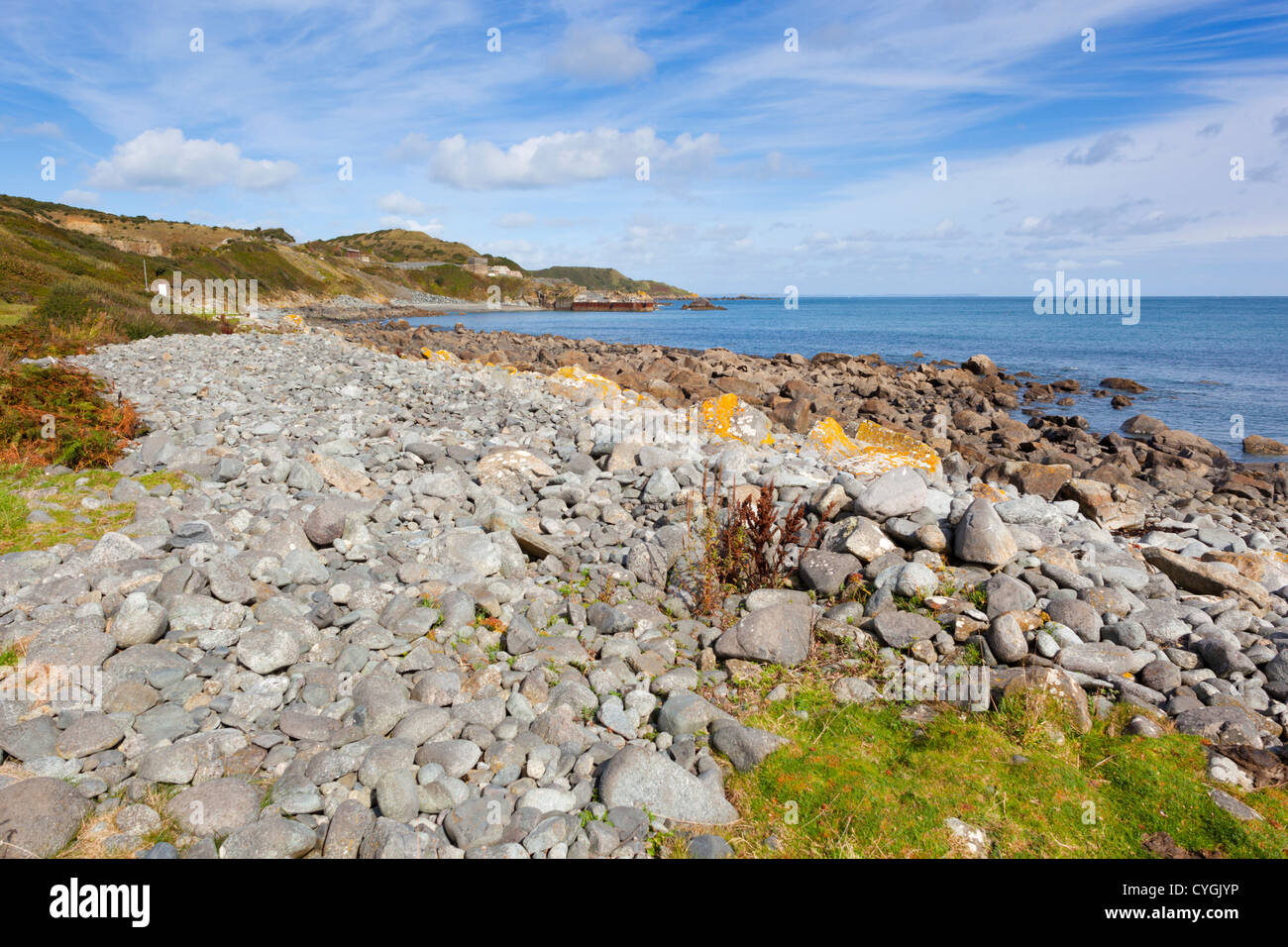 Storm Beach; Lowland Point; Lizard; Cornwall; UK; Dean Quarry beyond Stock Photo