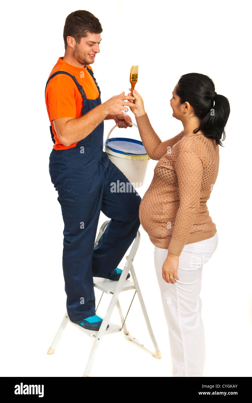 Pregnant young woman husband painting Cut Out Stock Images & Pictures Alamy