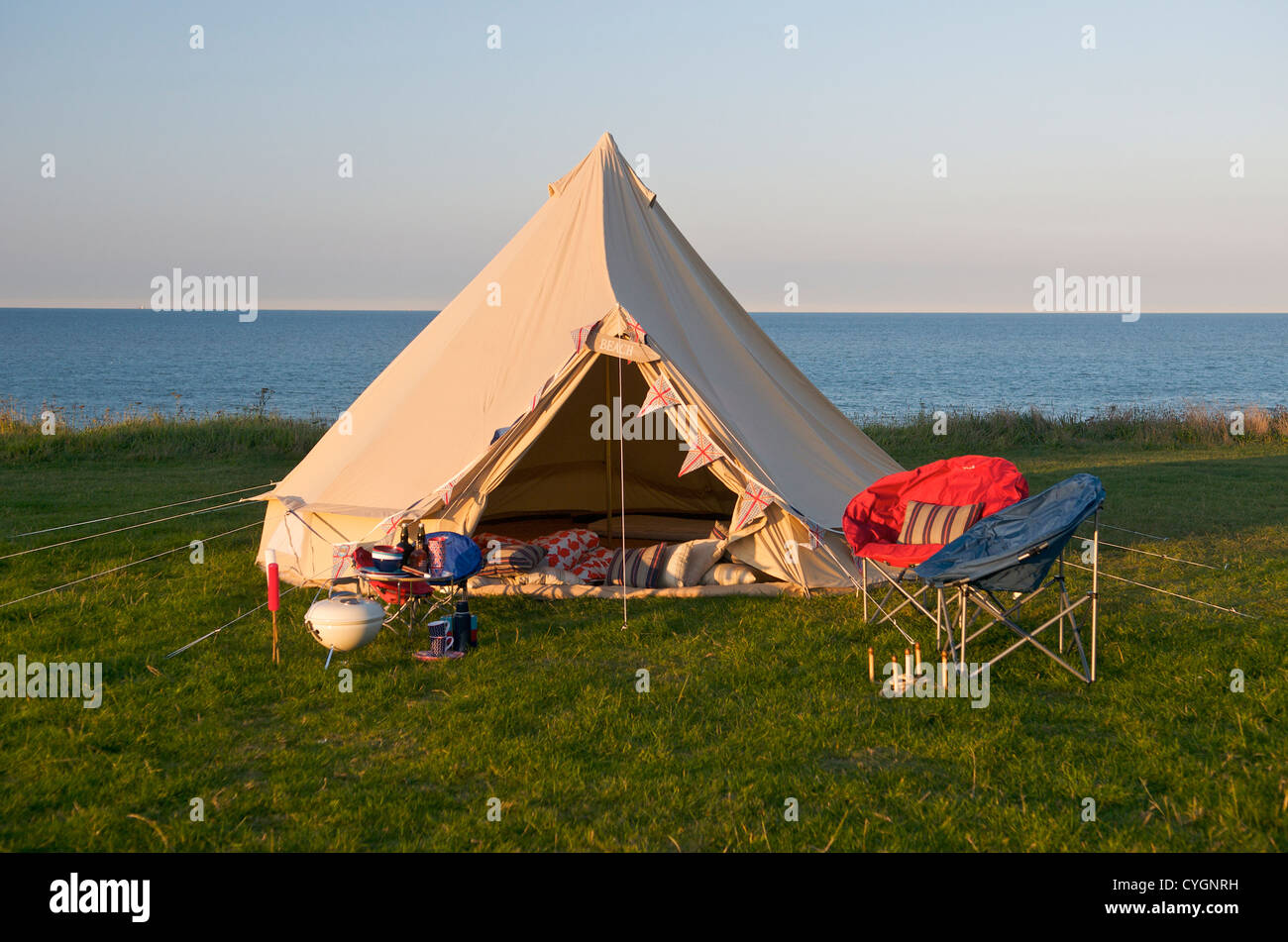Camping at the coast, England UK Stock Photo Alamy