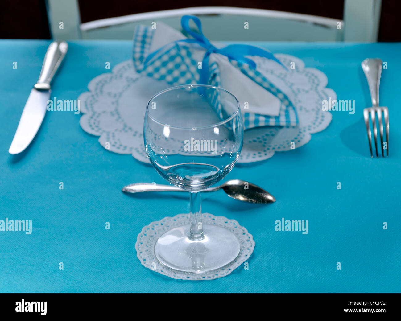 Table setting with fork, knife, glass and napkin Stock Photo - Alamy