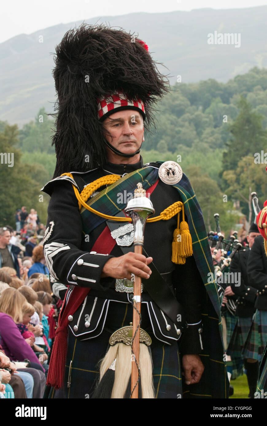 Scottish Massed Pipe Band playing at the "Braemar Gathering Stock Photo Alamy