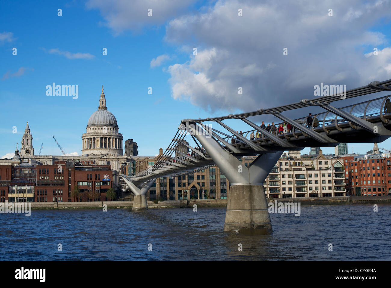 St Paul's Cathedral and The Millennium Footbridge, London , England River Thames Stock Photo