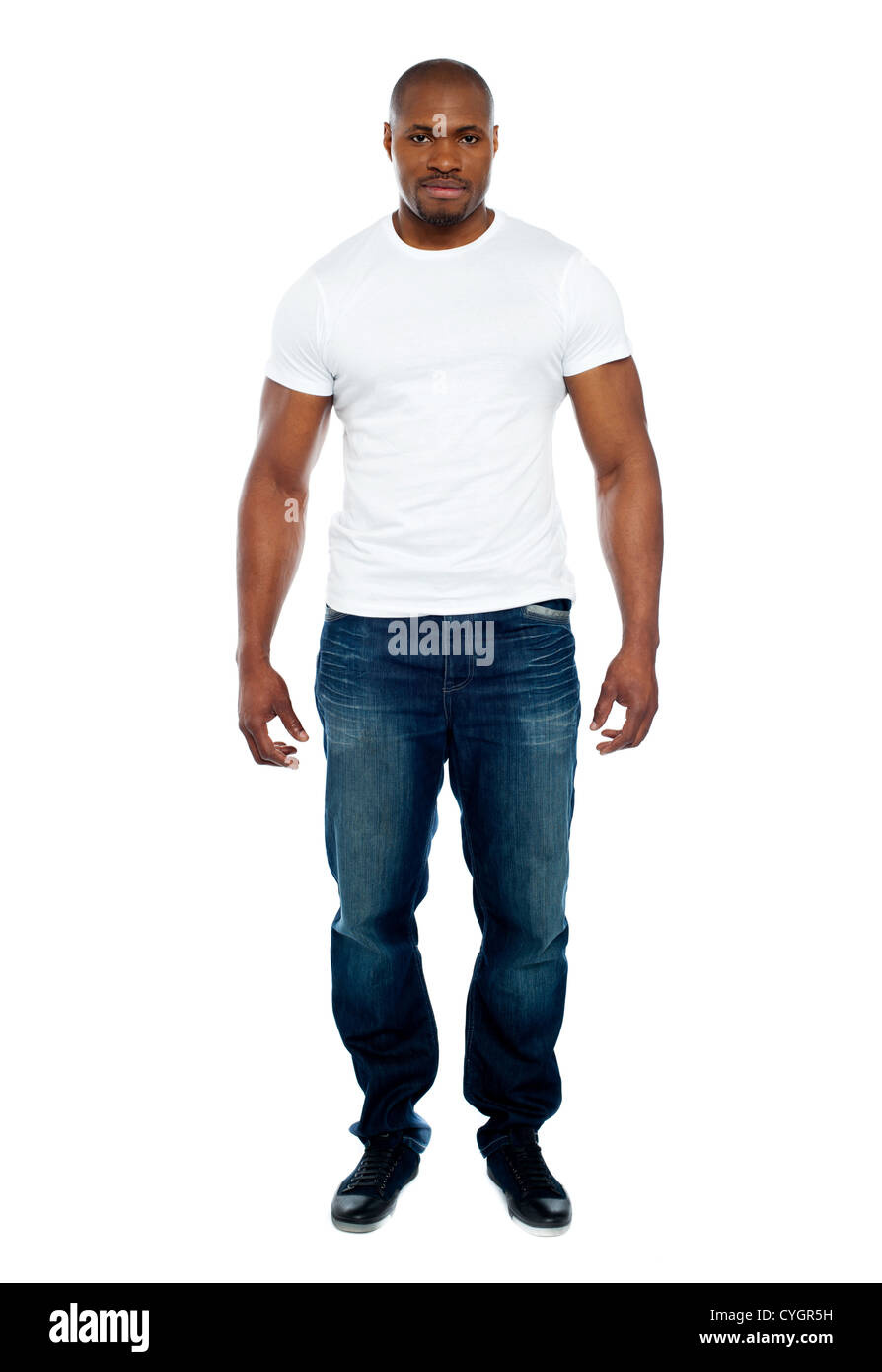 Masculine african man isolated over white background. Full-length portrait Stock Photo