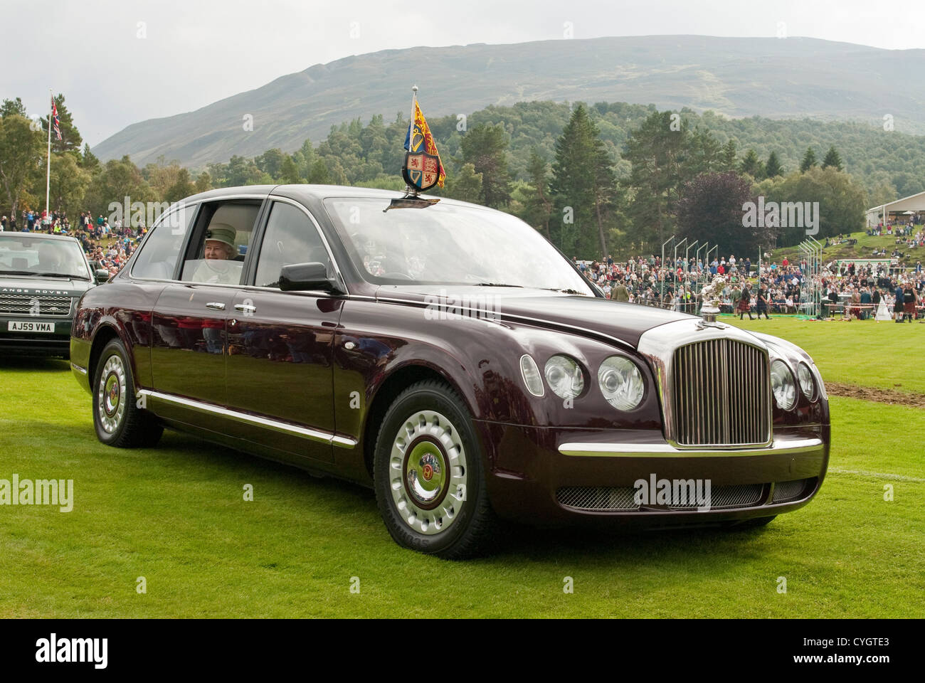 Queen in Rolls Royce at The Braemar Royal Highland Gathering Stock Photo