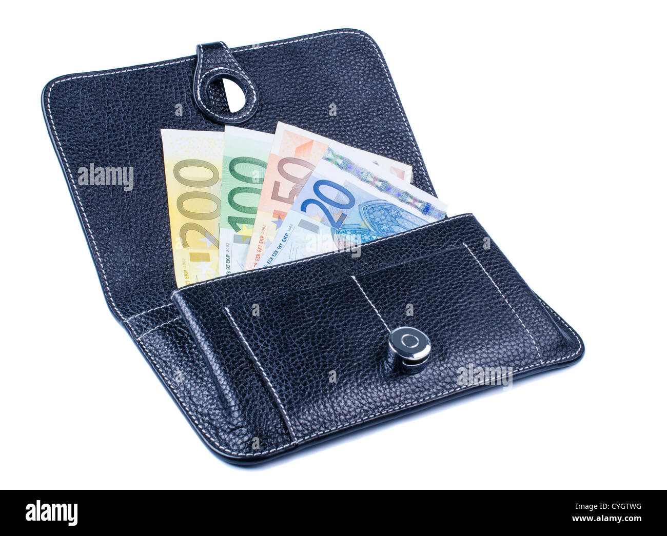 Black purse with euro banknotes Stock Photo Alamy