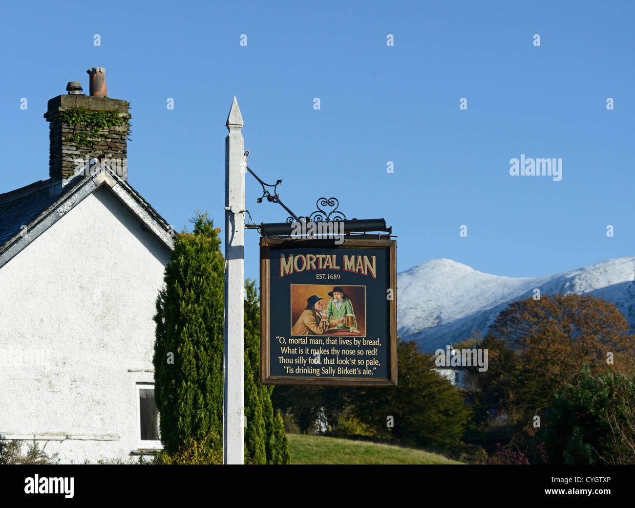 Inn sign, The Mortal Man Inn. Troutbeck, Lake District National Park