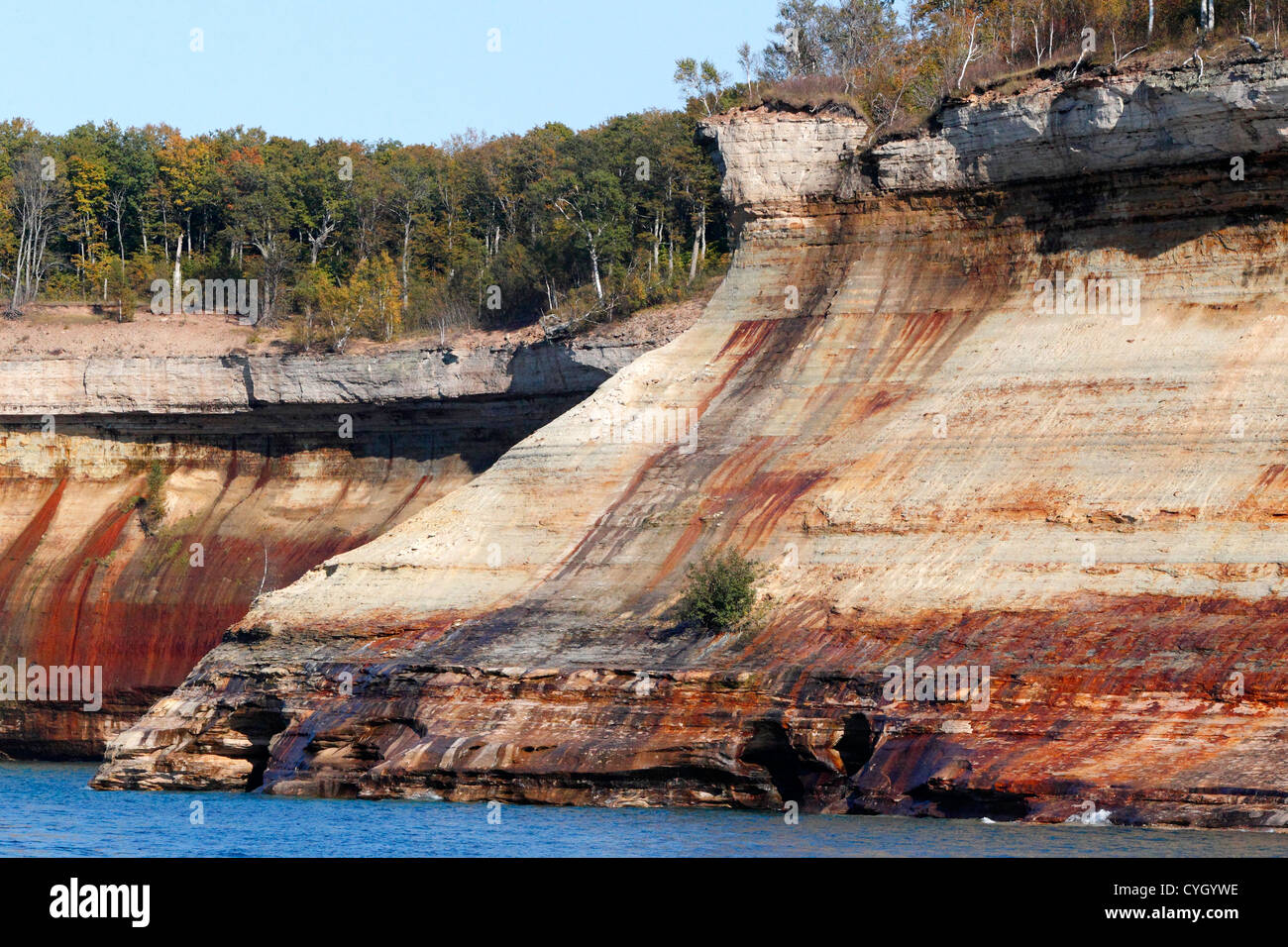 Pitted Rocks Cliffs Mineral Stained Cliffs at Pictured Rocks National Lakeshore Stock Photo ...