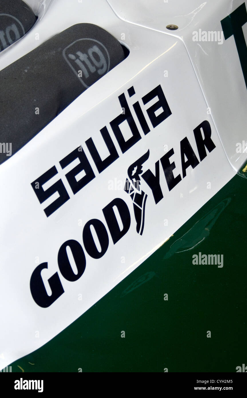 Saudia and Goodyear sponsors on the side of a racing car. Stock Photo
