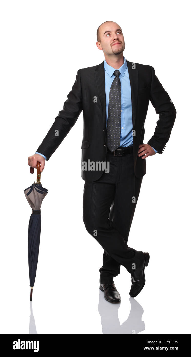 businessman with umbrella isolated on white Stock Photo