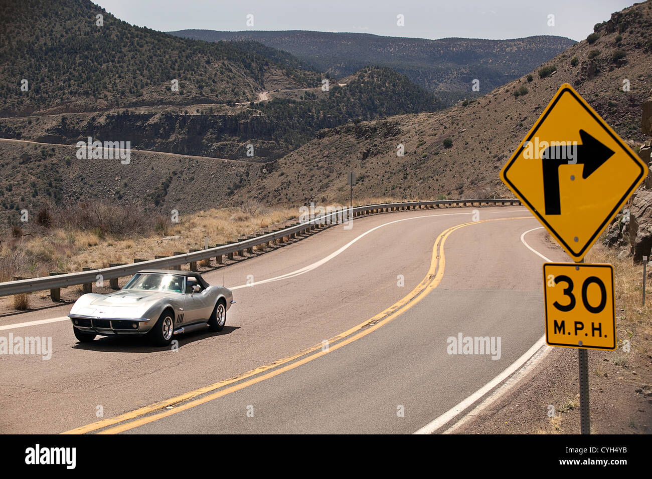 Corvette on Hwy 73 Salt River Canyon Arizona USA Stock Photo