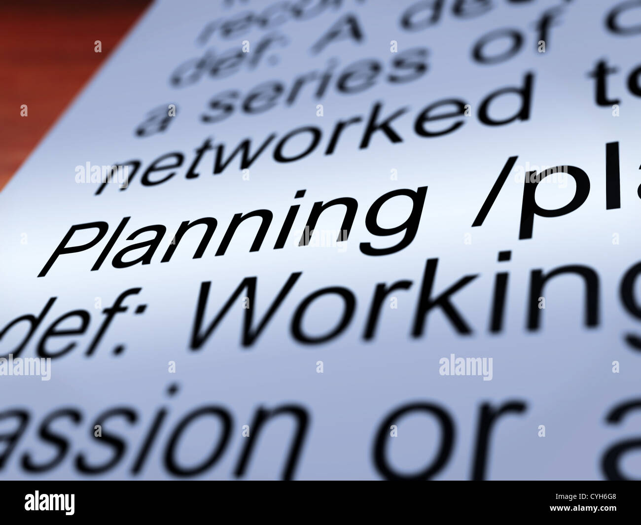 Planning Definition Closeup Shows Organizing Strategy And Scheme Stock