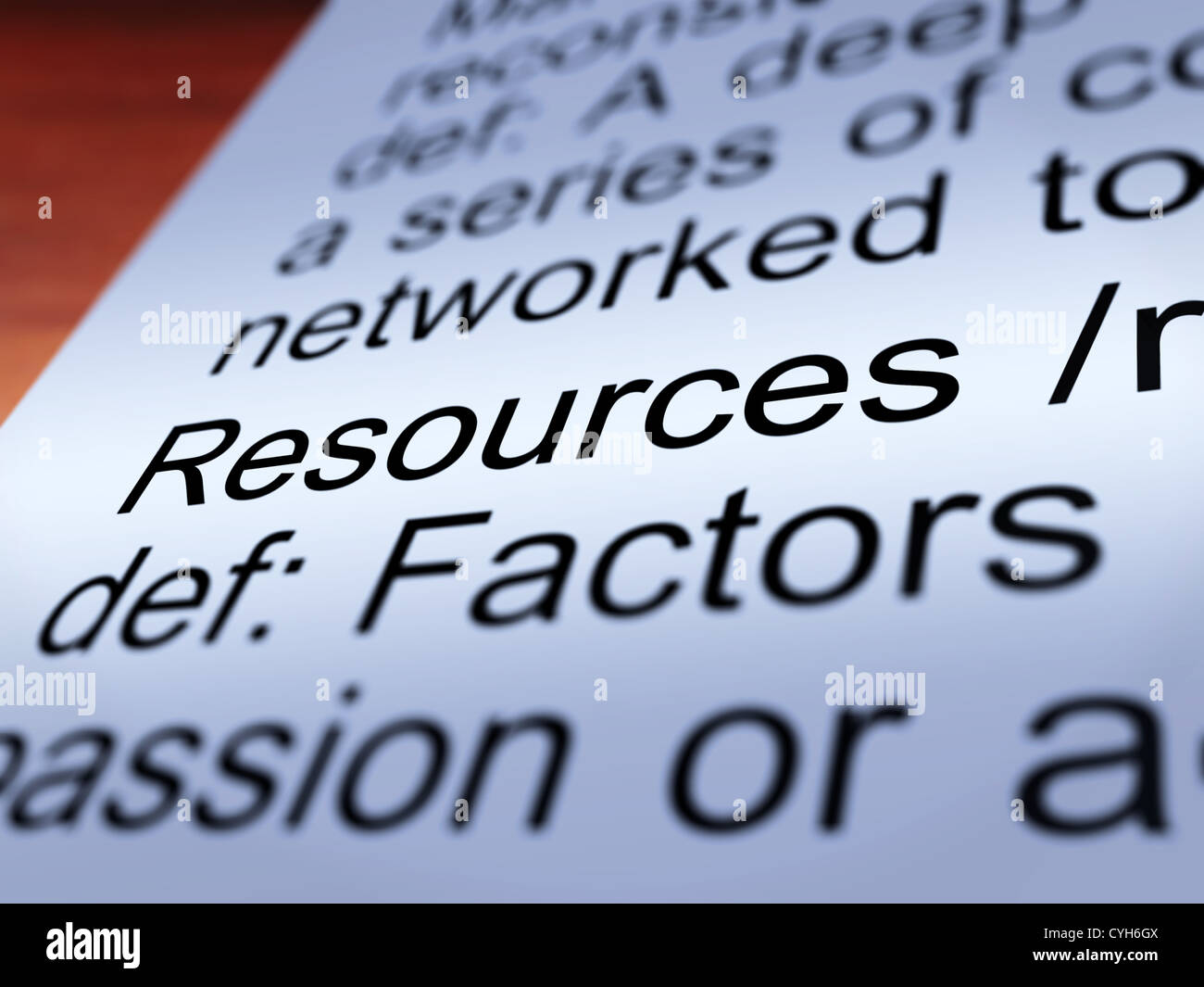 Resources Definition Closeup Shows Materials Assets And Manpower For A
