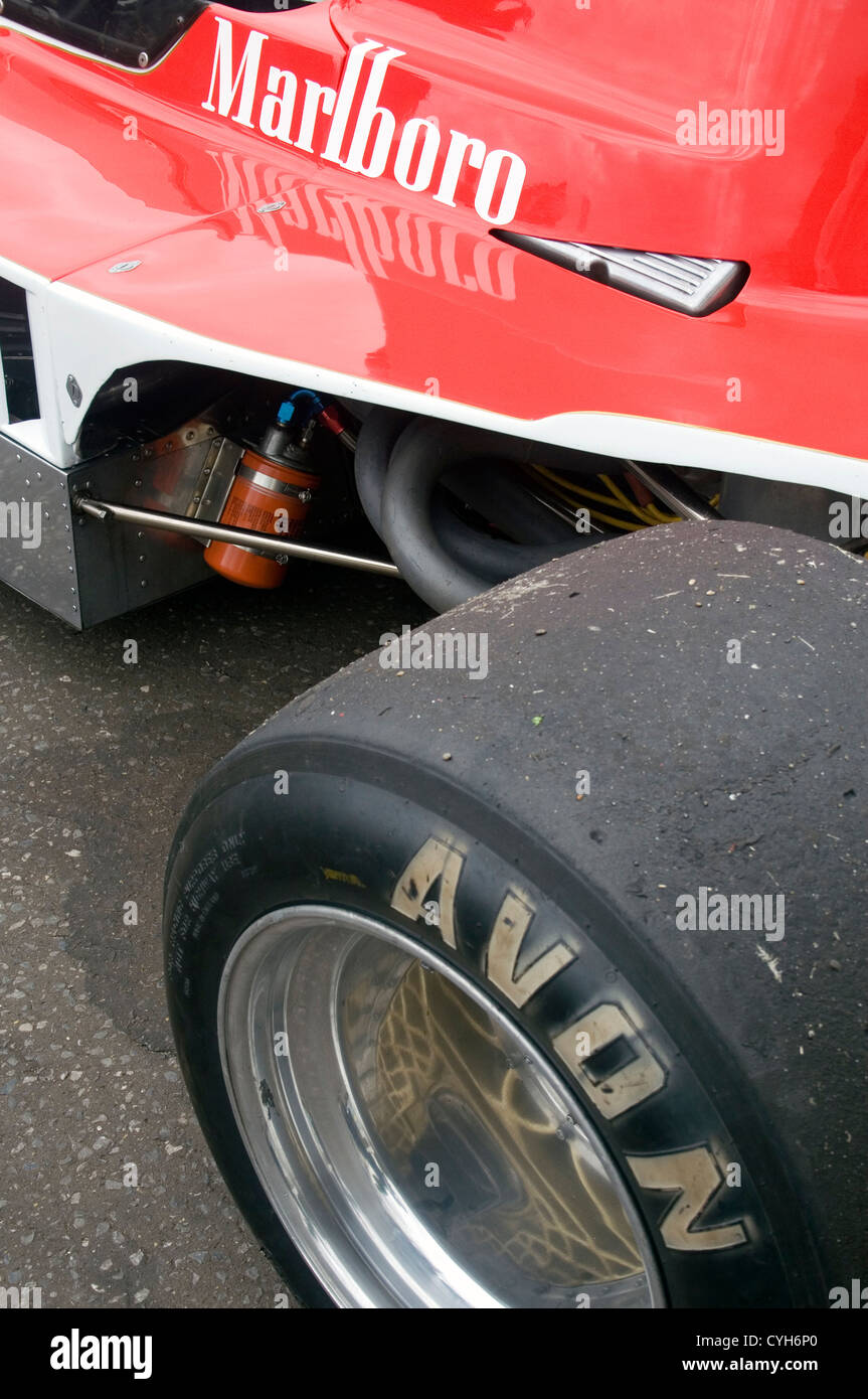 Avon tyre on a Marlboro sponsored single seat racing car. Stock Photo